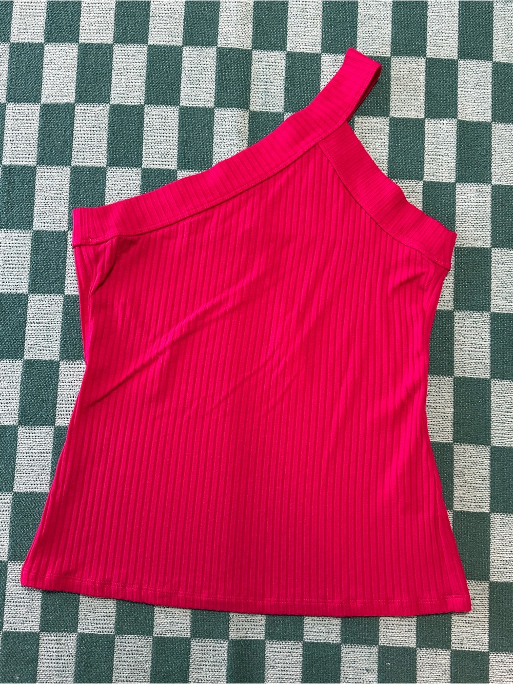 Trina Turk Pisa One-Shoulder Ribbed Tank Top in Hot Pink Size Medium